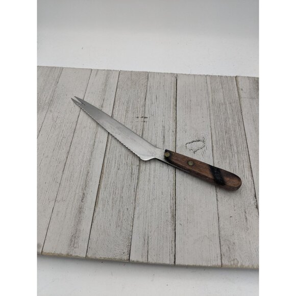 Utility Cheese Meat Slicing Knife 7" Serrated 2 Prongs 11 1/2" - Picture 1 of 8